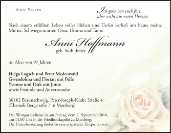 Traueranzeige von Anni Hoffmann von Tageszeitung