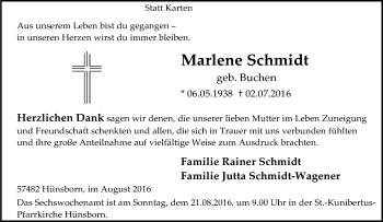 Traueranzeige von Marlene Schmidt von Tageszeitung