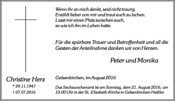 Traueranzeige von Christine Herz von Tageszeitung