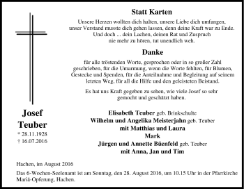 Traueranzeige von Josef Teuber von Tageszeitung