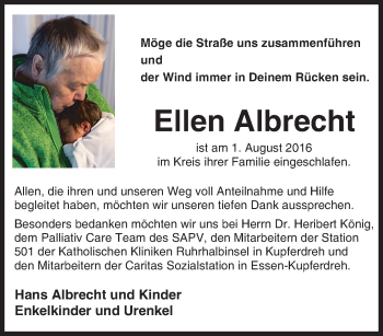 Traueranzeige von Ellen Albrecht von Tageszeitung