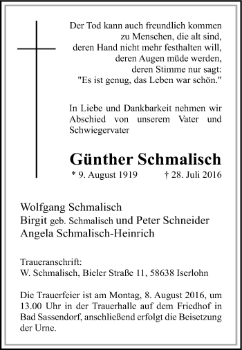 Traueranzeige von Günther Schmalisch von Tageszeitung