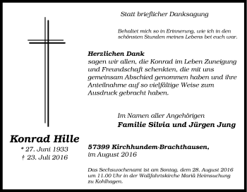 Traueranzeige von Konrad Hille von Tageszeitung