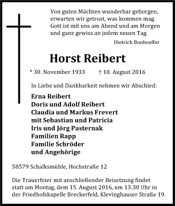 Traueranzeige von Horst Reibert von Tageszeitung