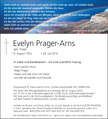 Traueranzeige von Evelyn Prager-Arns von Tageszeitung