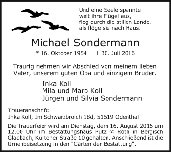 Traueranzeige von Michael Sondermann von Tageszeitung