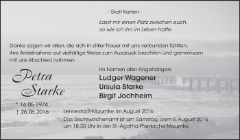Traueranzeige von Petra Starke von Tageszeitung