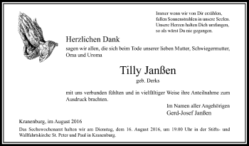 Traueranzeige von Tilly Janßen von Tageszeitung