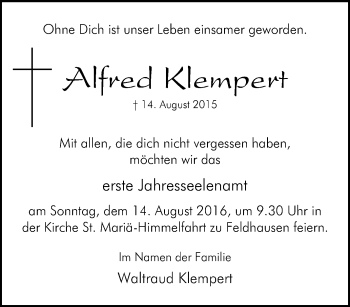 Traueranzeige von Alfred Klempert von Tageszeitung