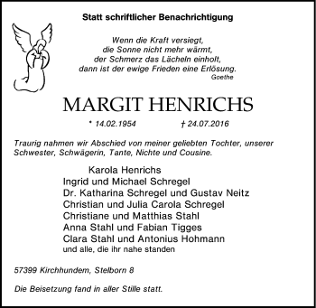 Traueranzeige von Margrit Henrichs von Tageszeitung