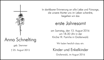 Traueranzeige von Anna Schnelting von Tageszeitung