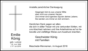 Traueranzeige von Emilie König von Tageszeitung