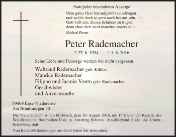 Traueranzeige von Peter Rademacher von Tageszeitung