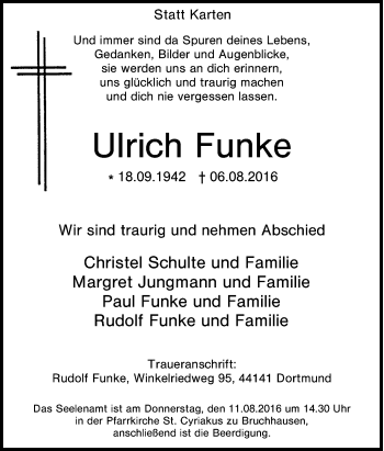Traueranzeige von Ulrich Funke von Tageszeitung