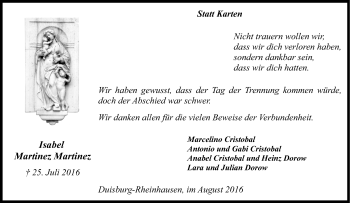 Traueranzeige von Isabel Martinez Martinez von Tageszeitung