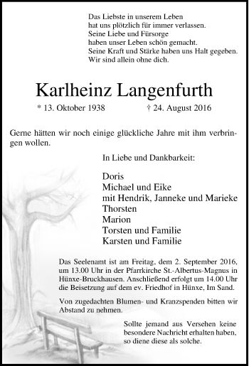 Traueranzeige von Karlheinz Langenfurth von Tageszeitung