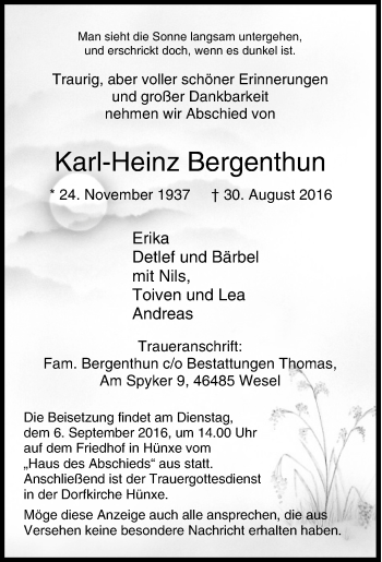 Traueranzeige von Karl-Heinz Bergenthun von Tageszeitung