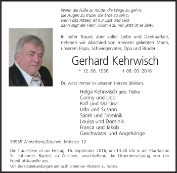 Traueranzeige von Gerhard Kehrwisch von Tageszeitung