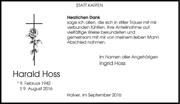 Traueranzeige von Harald Hoss von Tageszeitung