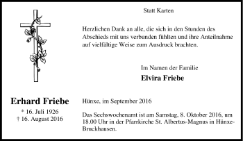 Traueranzeige von Erhard Friebe von Tageszeitung