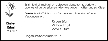 Traueranzeige von Kirsten Erfurt von Tageszeitung
