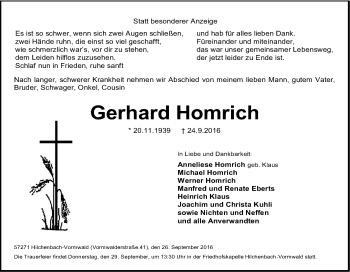 Traueranzeige von Gerhard Homrich von Tageszeitung