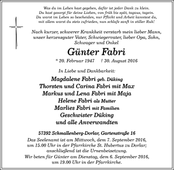 Traueranzeige von Günter Fabri von Tageszeitung