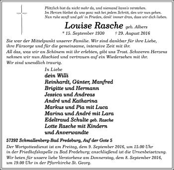 Traueranzeige von Louise Rasche von Tageszeitung