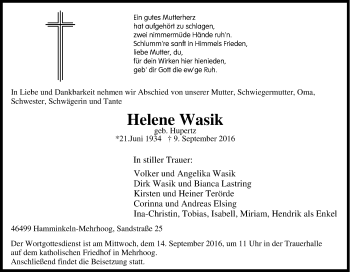 Traueranzeige von Helene Wasik von Tageszeitung