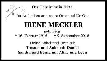 Traueranzeige von Irene Meckler von Tageszeitung