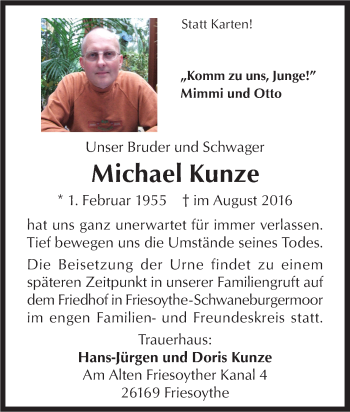 Traueranzeige von Michael Kunze von Tageszeitung