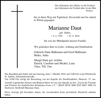 Traueranzeige von Marianne Daut von Tageszeitung