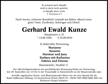 Traueranzeige von Gerhard Ewald Kunze von Tageszeitung