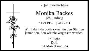 Traueranzeige von Monika Backes von Tageszeitung