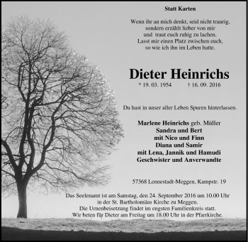 Traueranzeige von Dieter Heinrichs von Tageszeitung