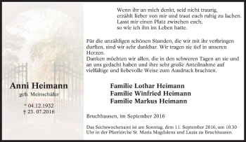 Traueranzeige von Anni Heimann von Tageszeitung