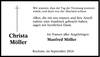 Traueranzeige von Christa Möller von Tageszeitung