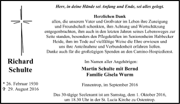 Traueranzeige von Richard Schulte von Tageszeitung