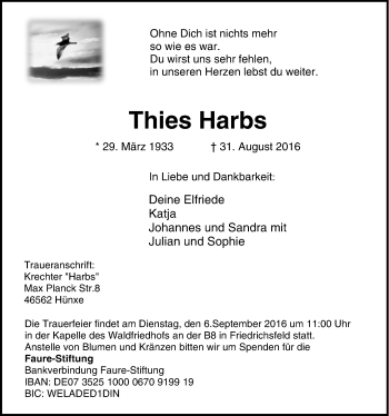 Traueranzeige von Thies Harbs von Tageszeitung