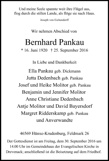 Traueranzeige von Bernhard Pankau von Tageszeitung