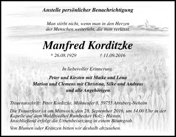 Traueranzeige von Manfred Korditzke von Tageszeitung