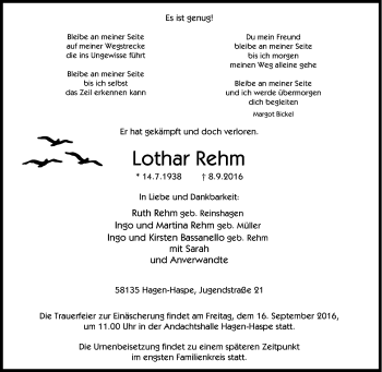 Traueranzeige von Lothar Rehm von Tageszeitung