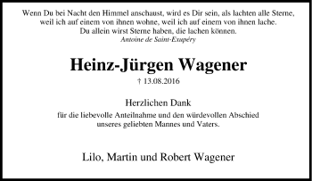 Traueranzeige von Heinz-Jürgen Wagener von Tageszeitung