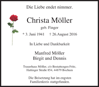 Traueranzeige von Christa Möller von Tageszeitung