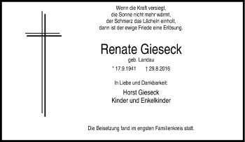 Traueranzeige von Renate Gieseck von Tageszeitung