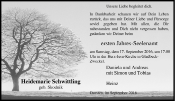 Traueranzeige von Heidemarie  Schwittling von Tageszeitung