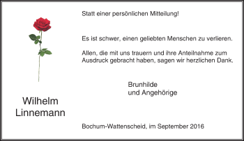 Traueranzeige von Wilhelm Linnemann von Tageszeitung