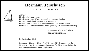 Traueranzeige von Hermann Terschüren von Tageszeitung