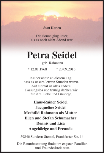 Traueranzeige von Petra Seidel von Tageszeitung