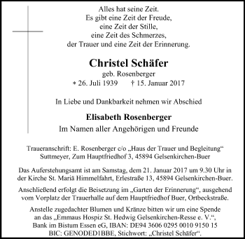 Traueranzeige von Christel Schäfer von Tageszeitung